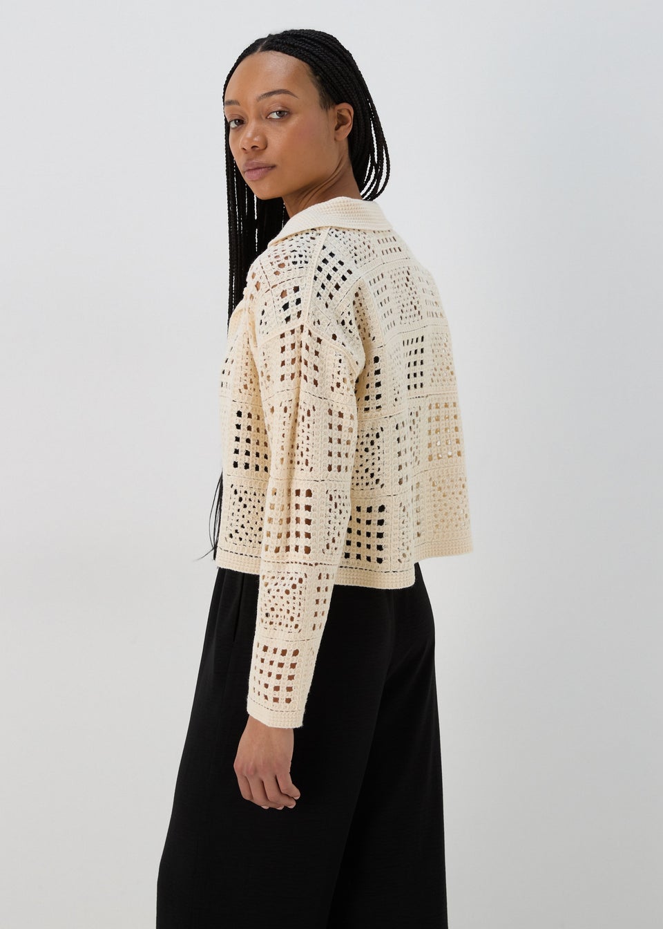 Cream Crochet Knitted Shirt