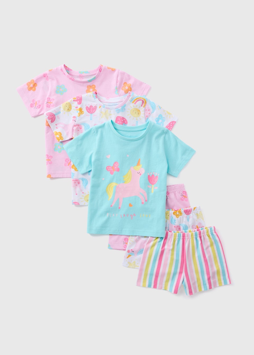 Girls 3 Pack Pink Unicorn Pyjamas Sets (9mths-5yrs)