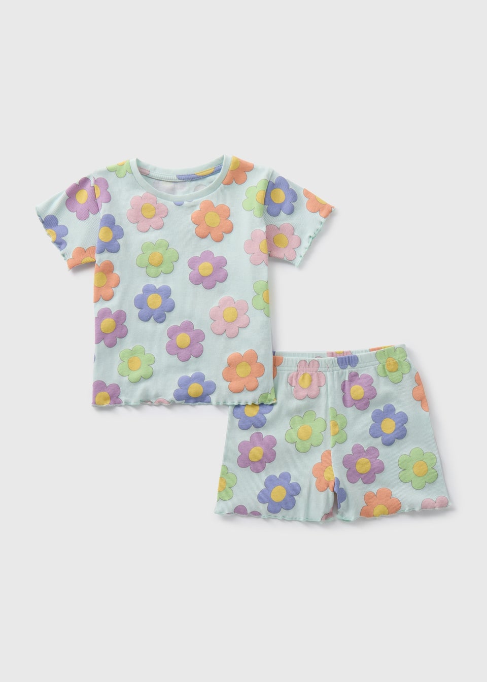Girls Blue flower Print Top & Shorts Pyjama Set (9mths-5yrs)