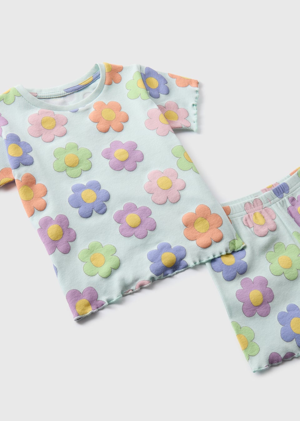 Girls Blue flower Print Top & Shorts Pyjama Set (9mths-5yrs)