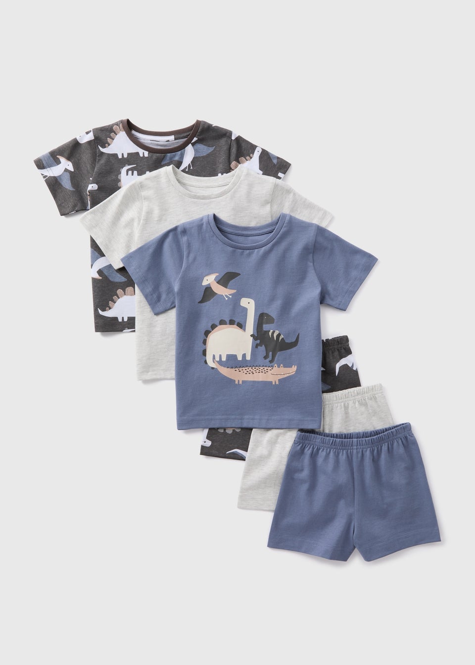 Boys 3 Pack Blue Dinosaur Pyjama Sets (9mths-5yrs)