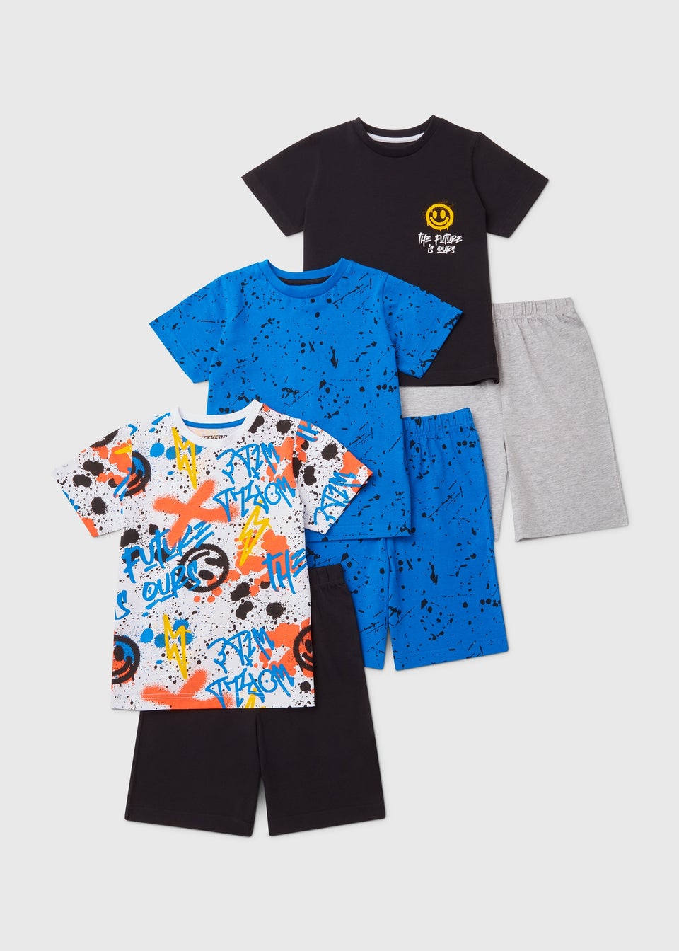 Boys 3 Pack Blue Graffiti Pyjama Sets (4-13yrs)