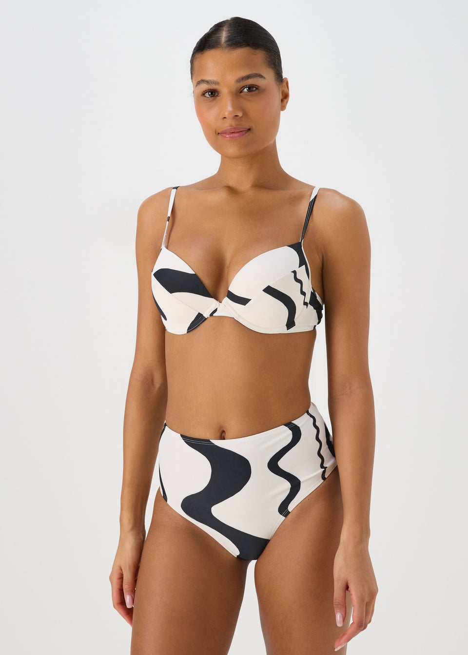Black Swirl Print Cupped Bikini Top