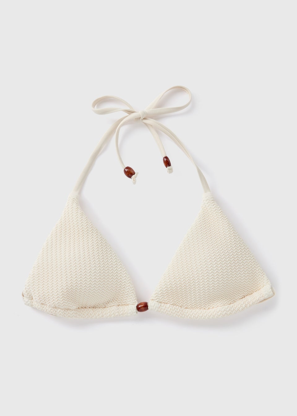 Cream Crochet Textured Triangle Bikini Top