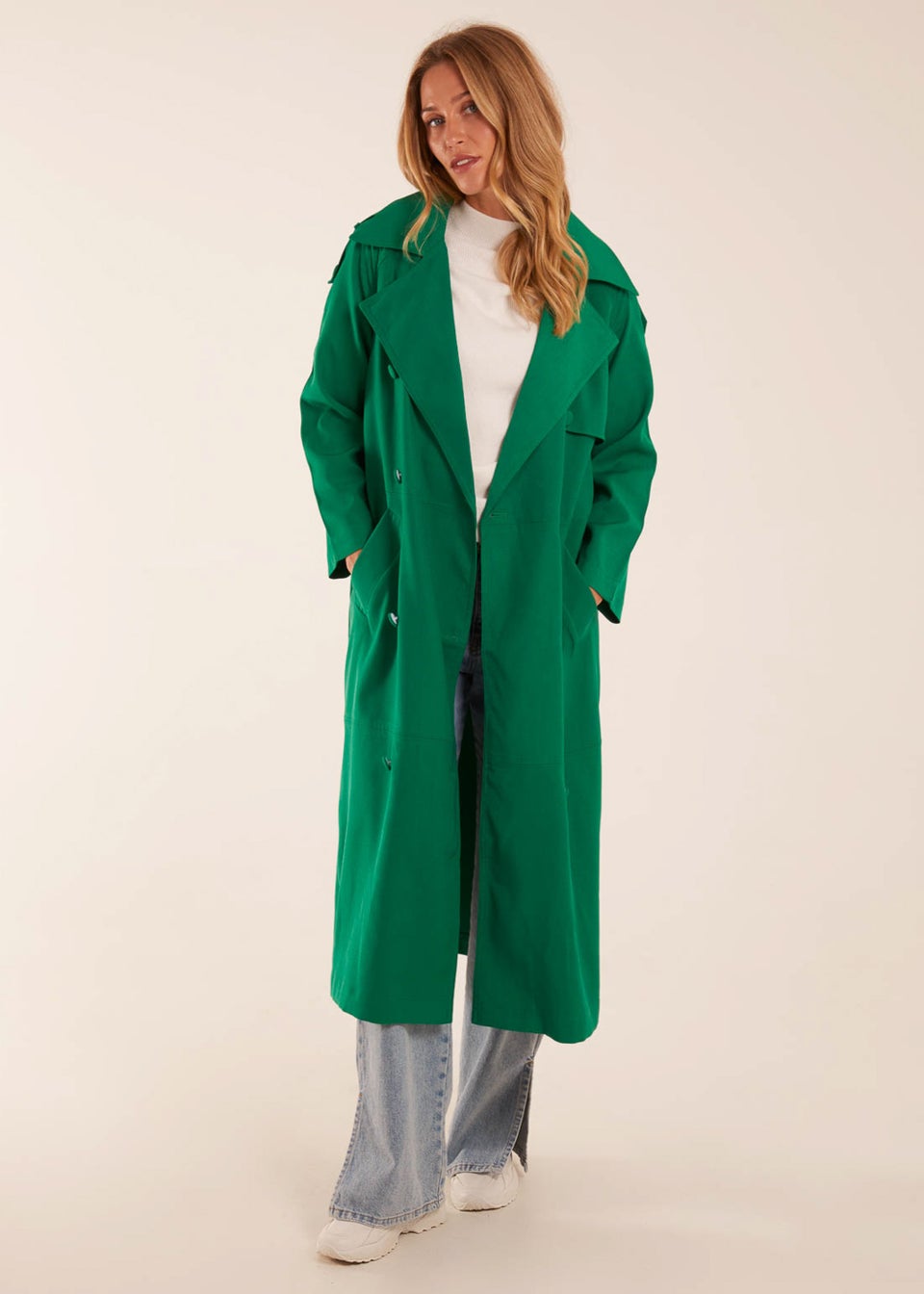 Blue Vanilla Green Double Breasted Trench Coat