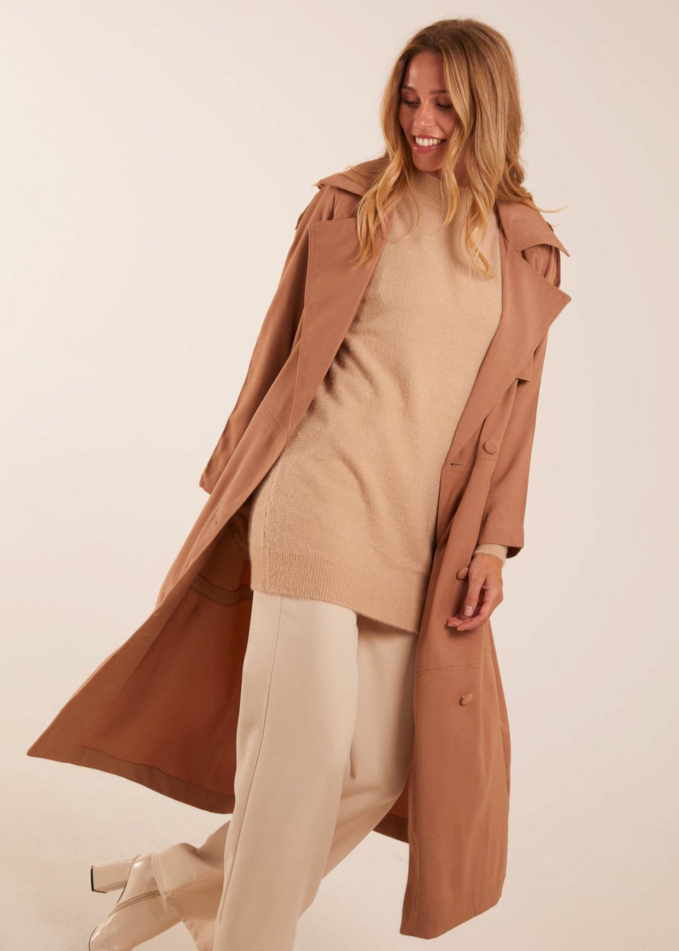 Blue Vanilla Camel Double Breasted Trench Coat Matalan