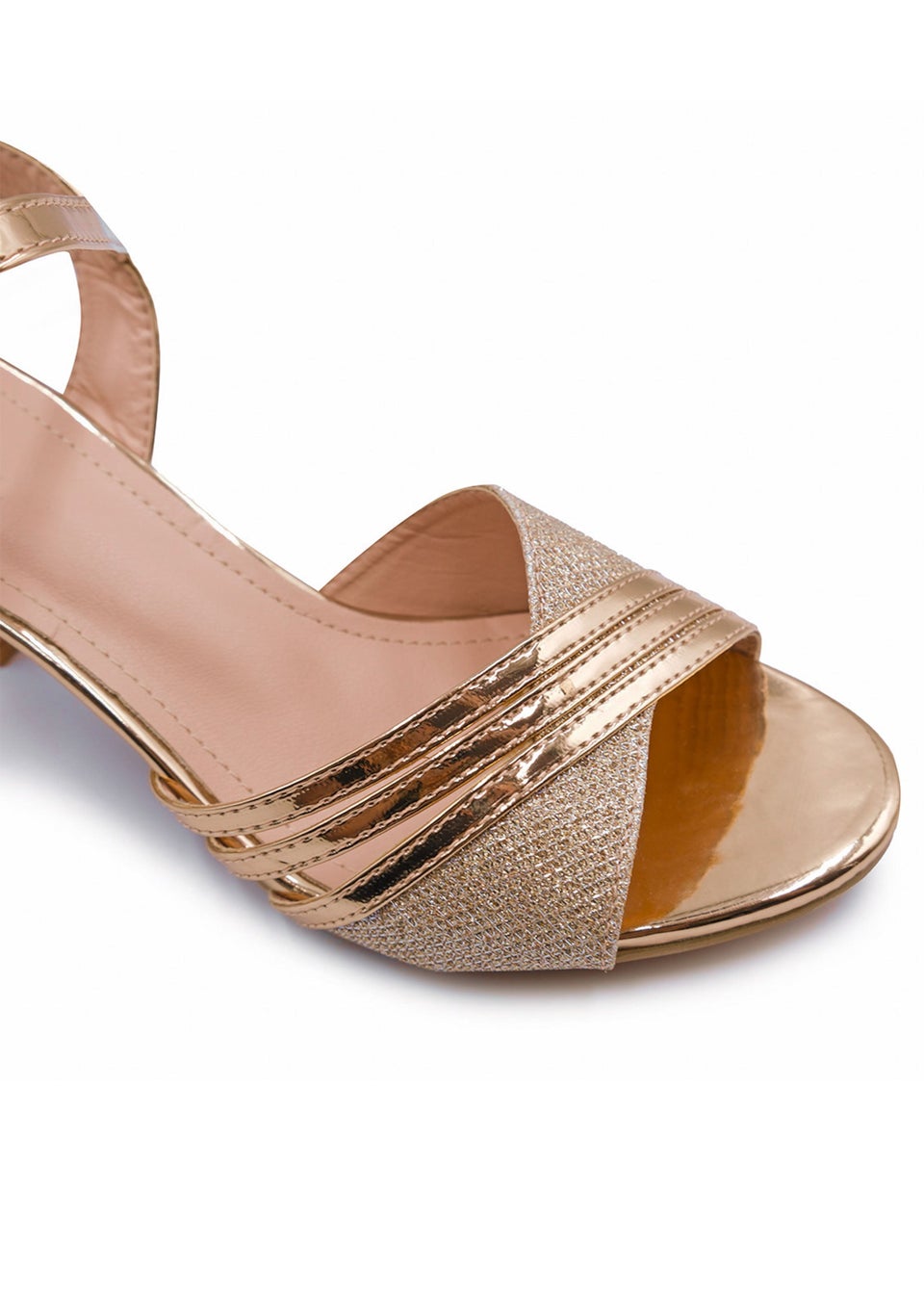 Where's That From Stormi Low Heel Sandals In RoseGold Glitter