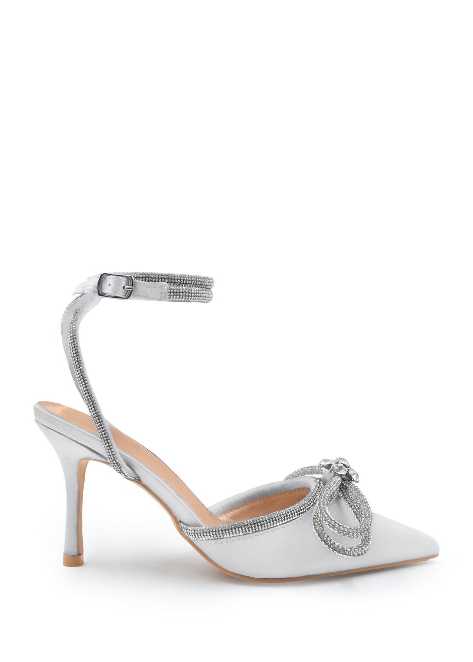 Where's That From Silver Silk Fanen Pointed Toe High Heels