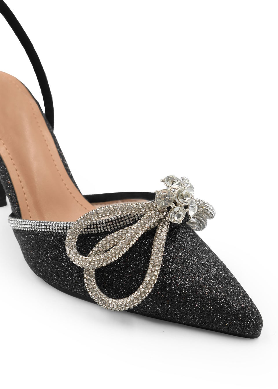 Where's That From Black Glitter Delina Pointed Toe High Heels