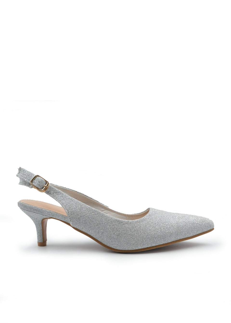 Where s That From Silver Glitter Quentin Low Kitten Heels