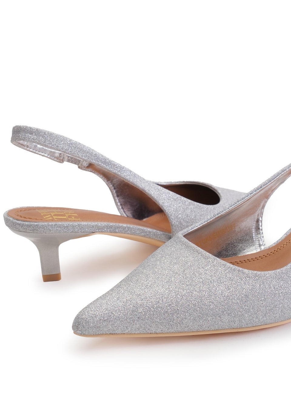 Where's That From Silver Glitter Quentin Low Kitten Heels