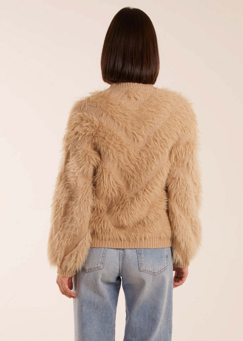 Blue Vanilla Stone Fluffy Round Neck Cuff Sleeve Jumper Matalan