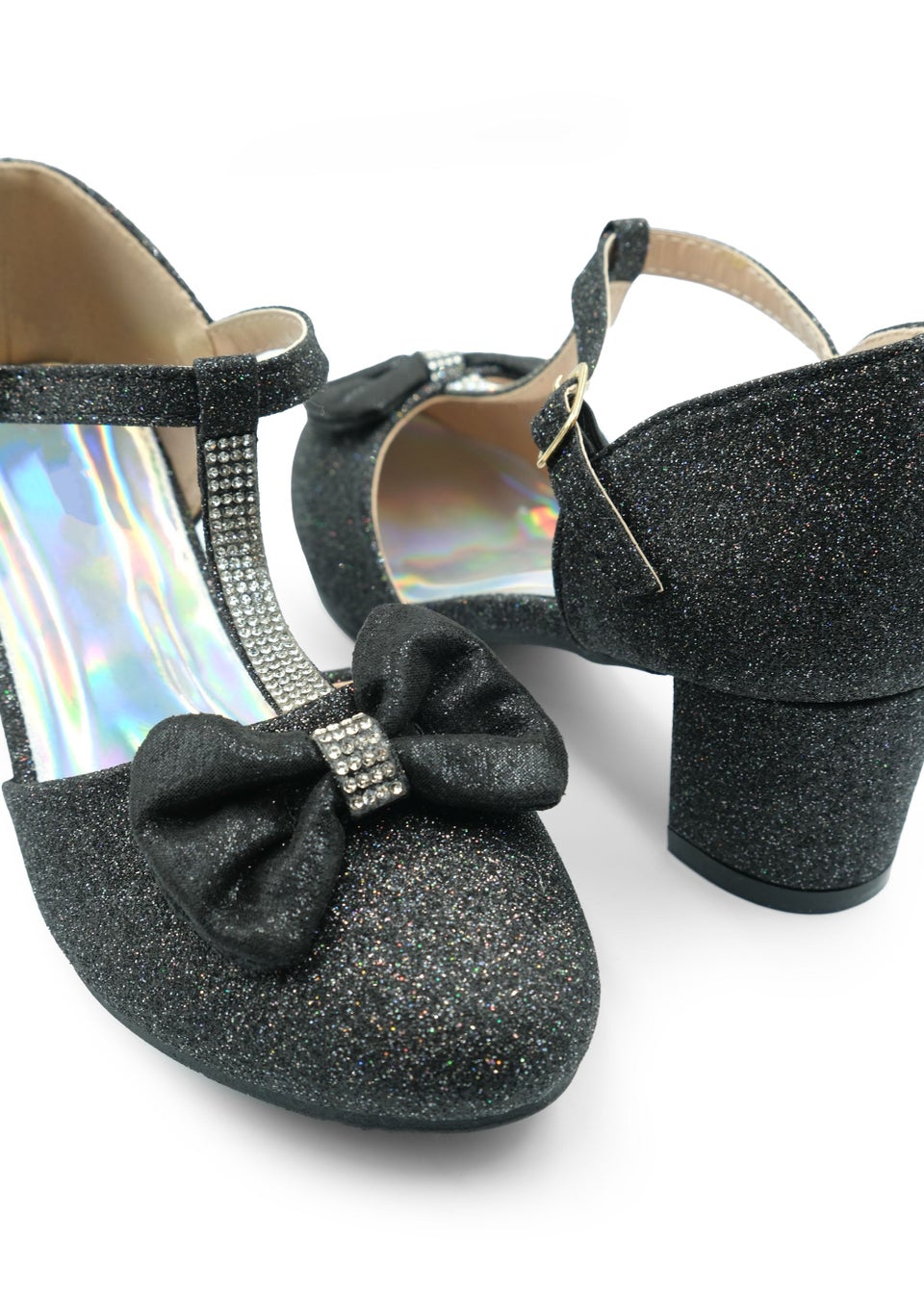 Where's That From Black Glitter Chava Kids Mid Heel Sandals