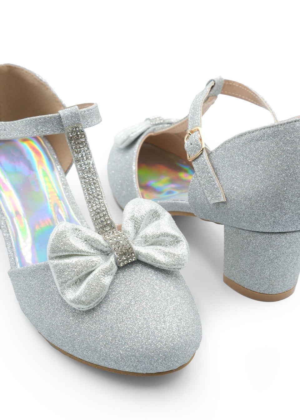 Where's That From Silver Glitter Chava Kids Mid Heel Sandals