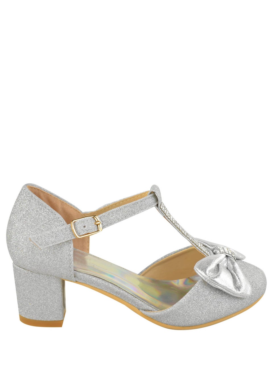 Where's That From Silver Glitter Chava Kids Mid Heel Sandals