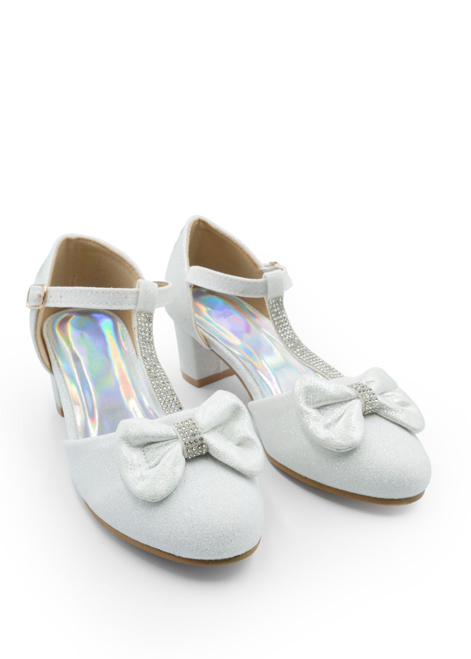 Where's That From White Glitter Chava Kids Mid Heel Sandals