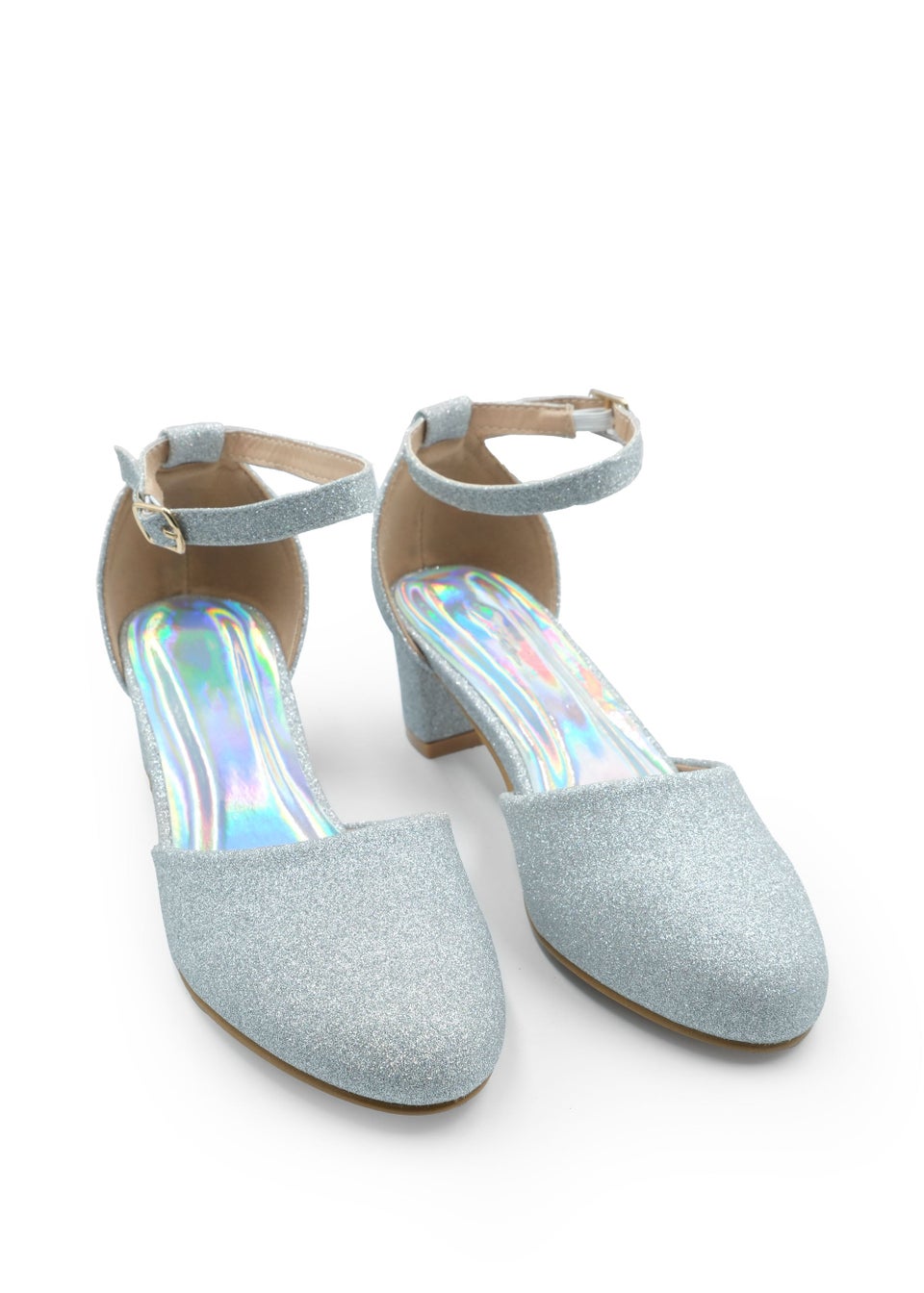 Where's That From Silver Glitter Abena Kids Mid Heel Sandals