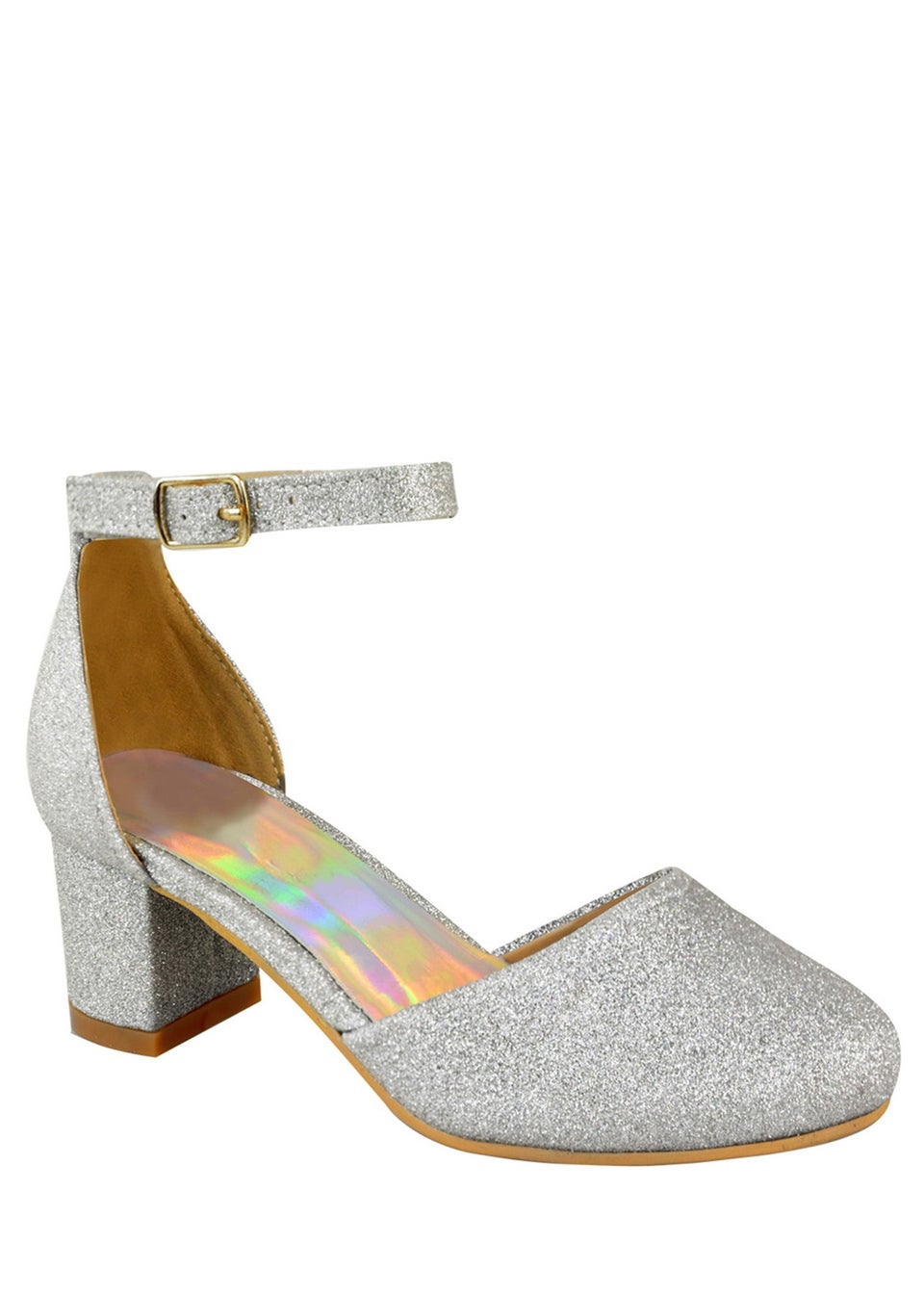 Where's That From Silver Glitter Abena Kids Mid Heel Sandals - Matalan