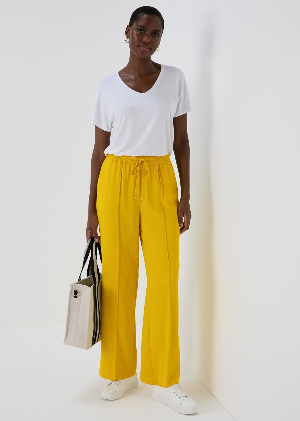 Yellow wide leg trousers discount