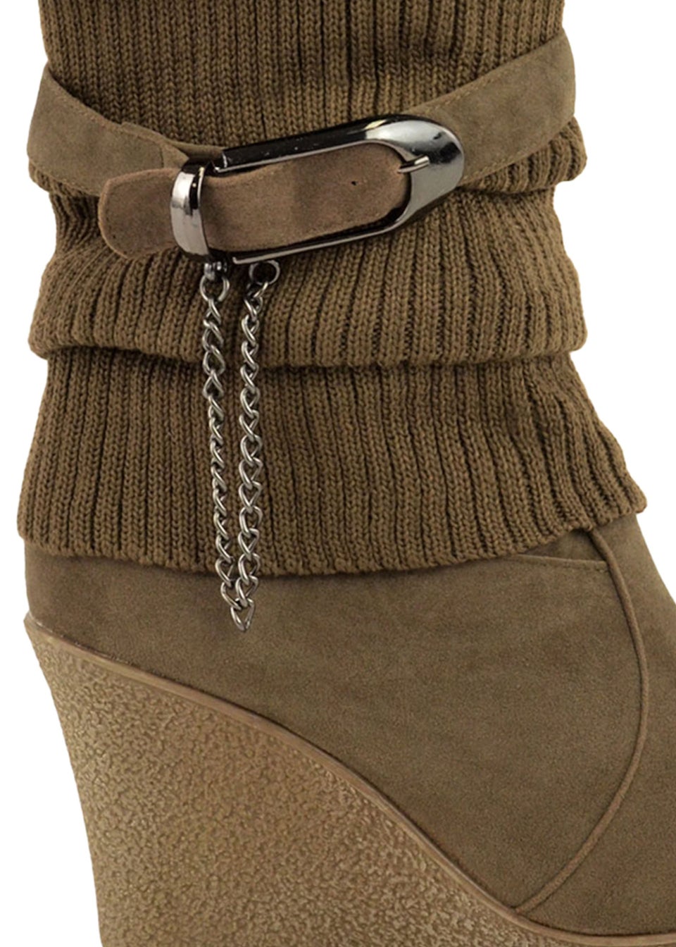 Where's That From Khaki Suede Bryony Wedge Heel Ankle Boots