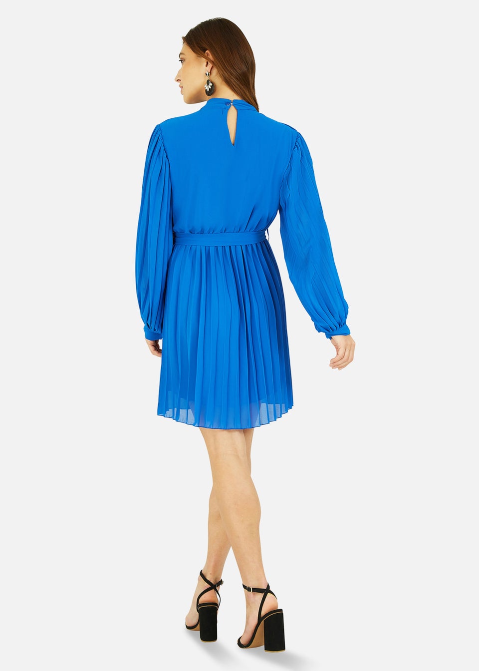 Mela Long Sleeve High Neck Tunic Dress In Blue