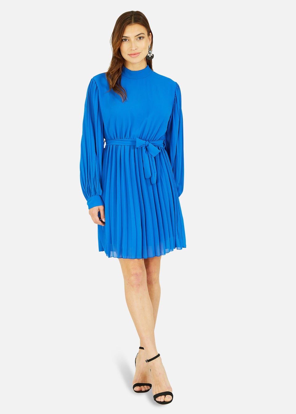 Mela Long Sleeve High Neck Tunic Dress In Blue