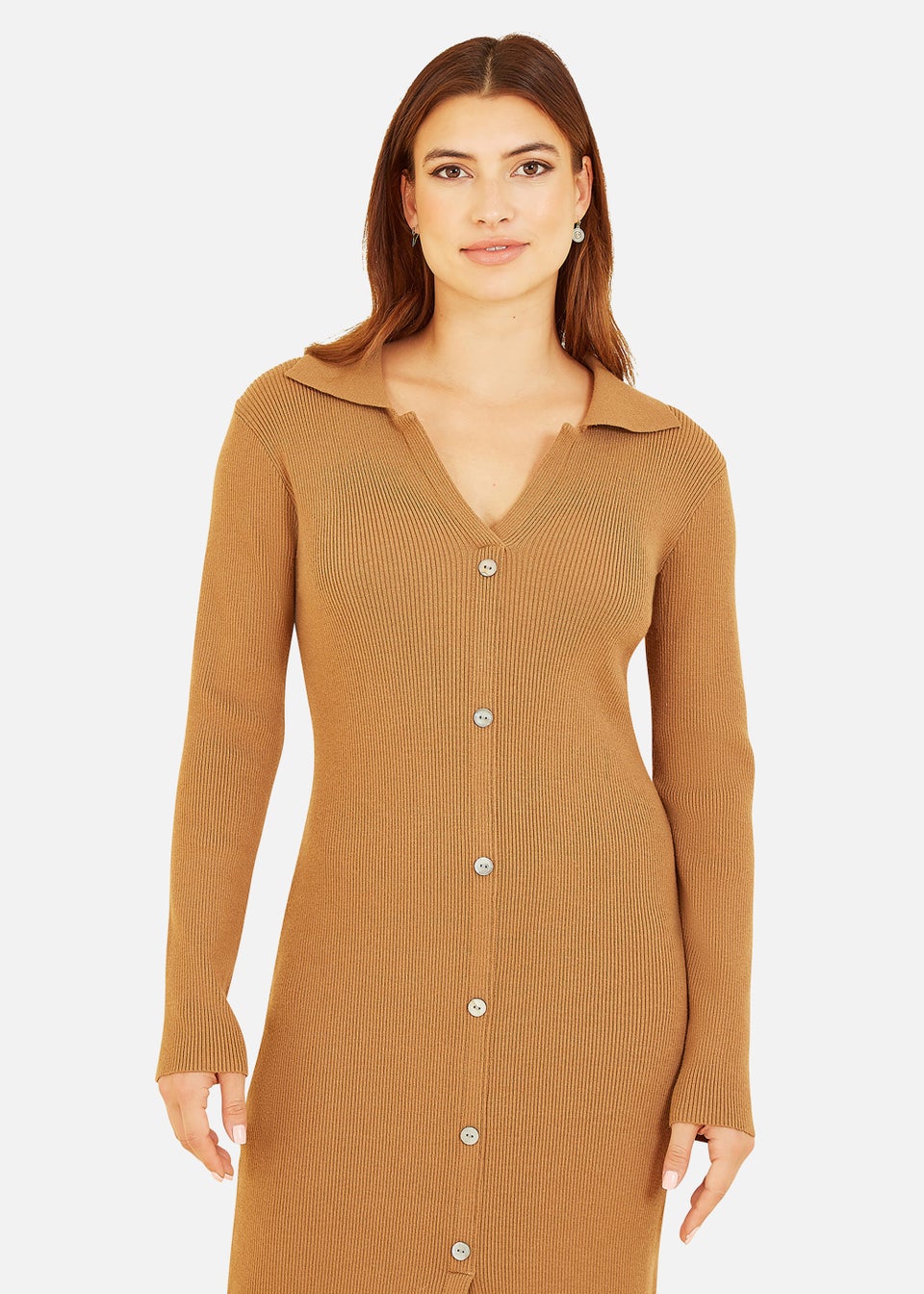 Mela Knitted Shirt Dress In Camel
