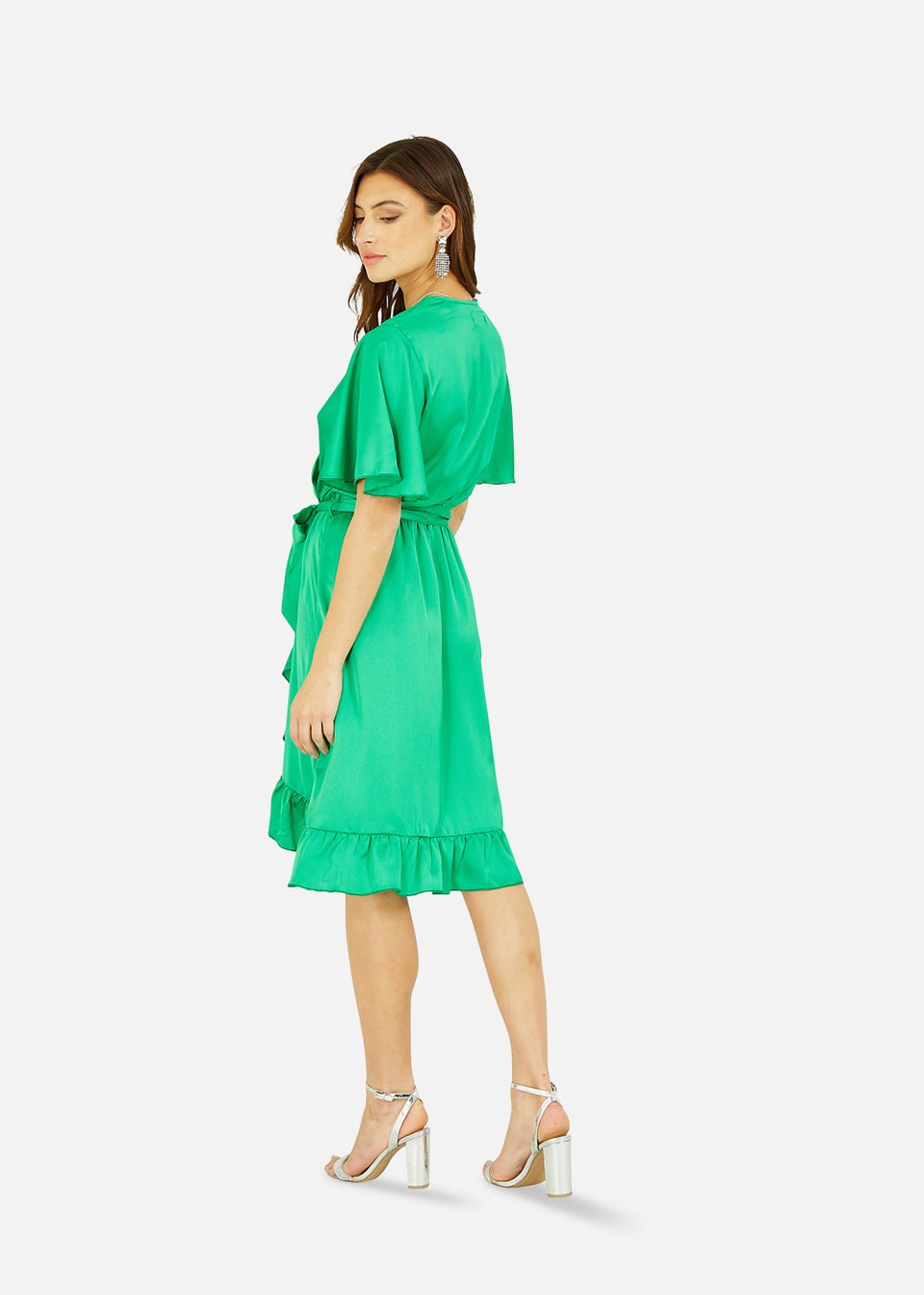 Mela Satin Wrap Dress In Green