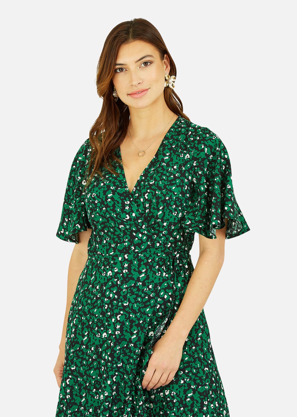 Mela Leopard Print Wrap Dress In Green