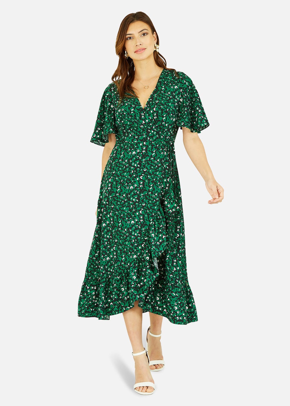 Mela Leopard Print Wrap Dress In Green