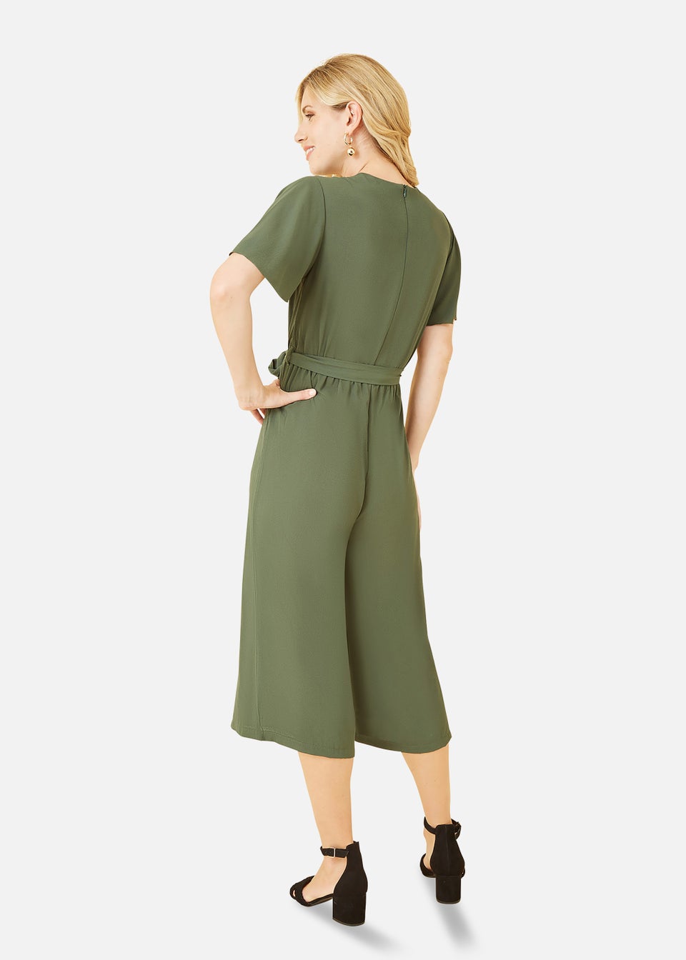 Mela Wrap Over Jumpsuit With Angel Sleeves In Green