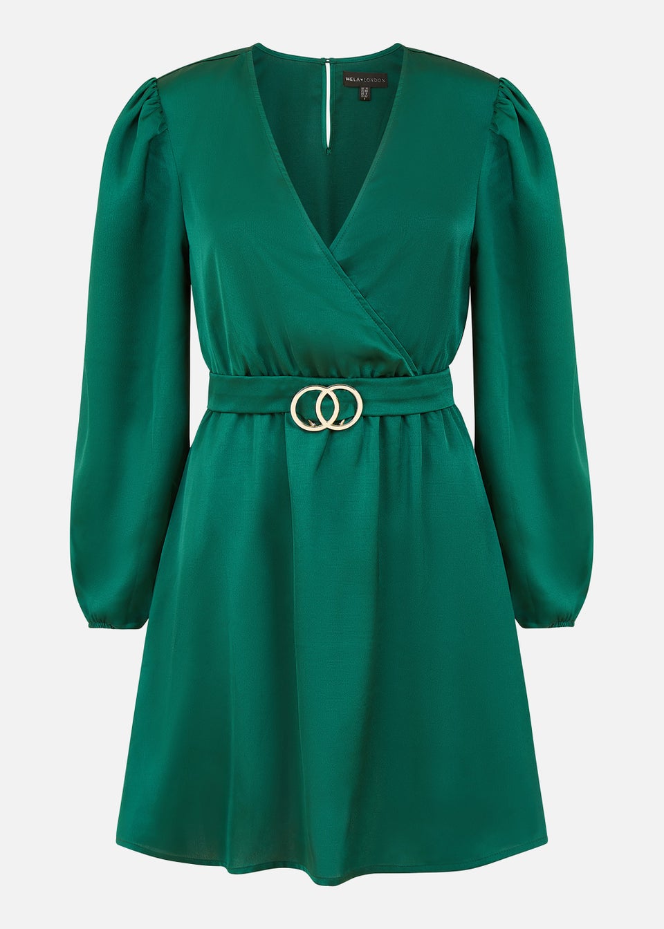 Mela Satin Wrap Dress With Buckle Waist In Green