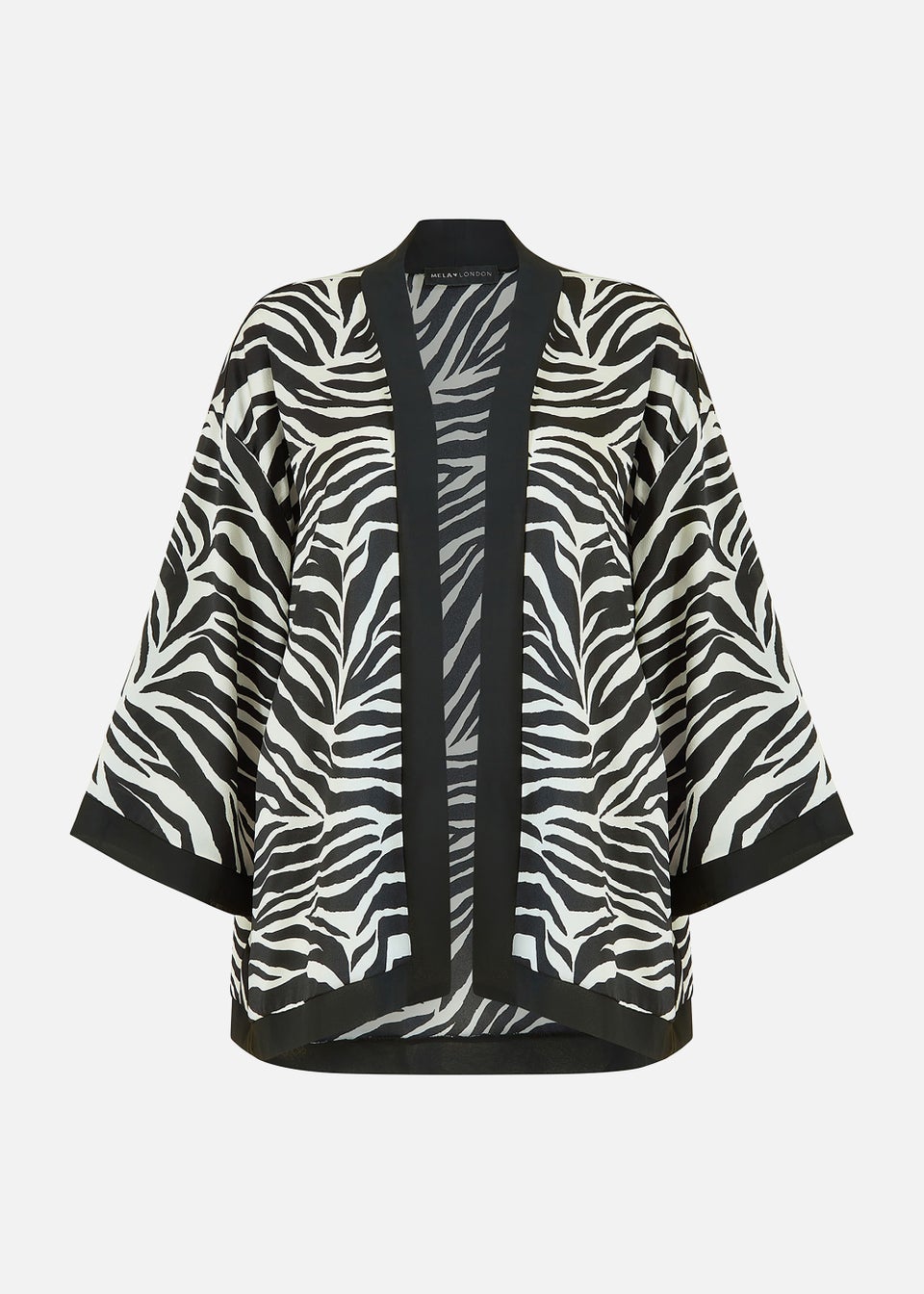 Mela Zebra Print Satin Kimono In Black