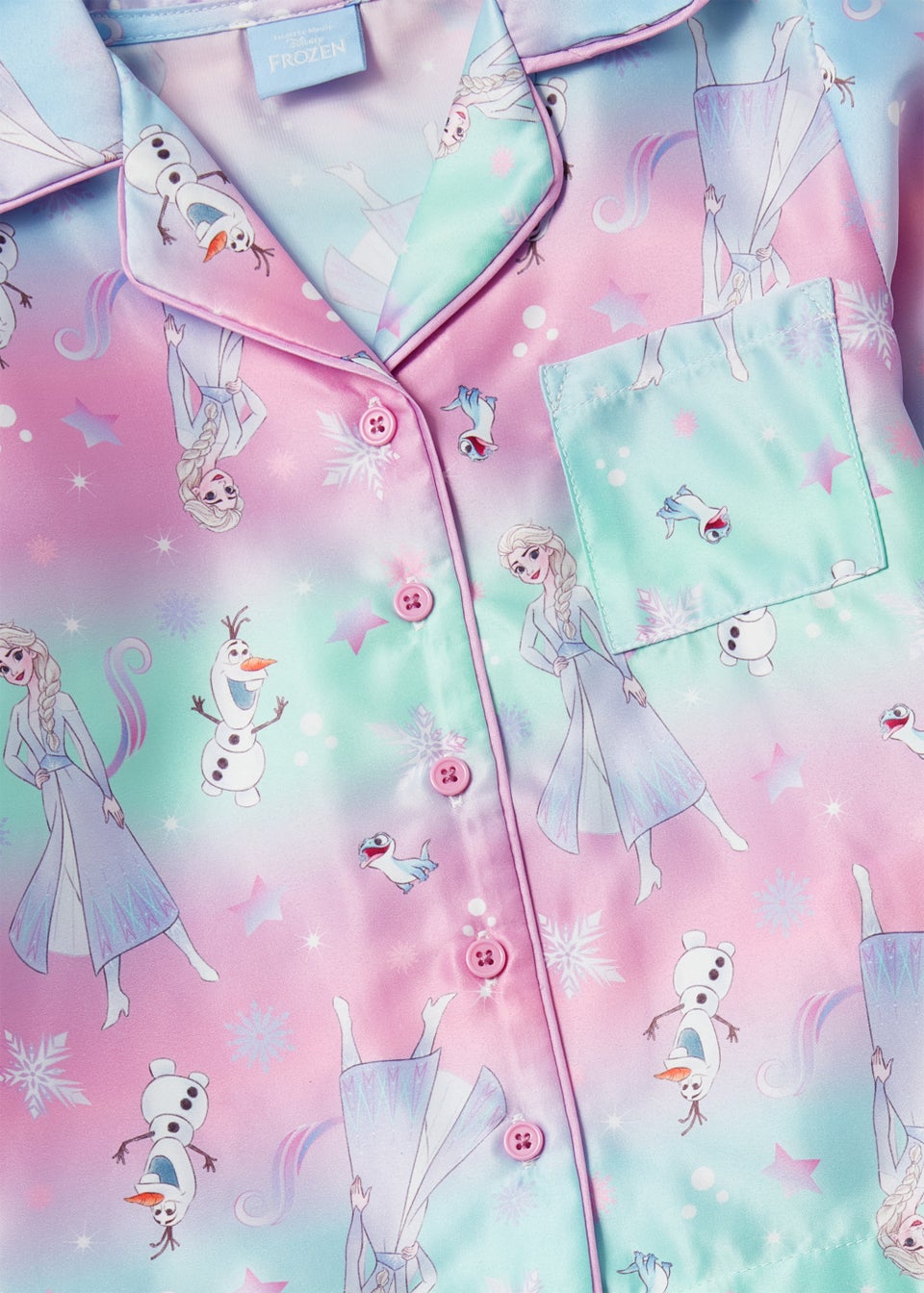 Kids Pink Frozen Print Satin Pyjama Set (2-9yrs)