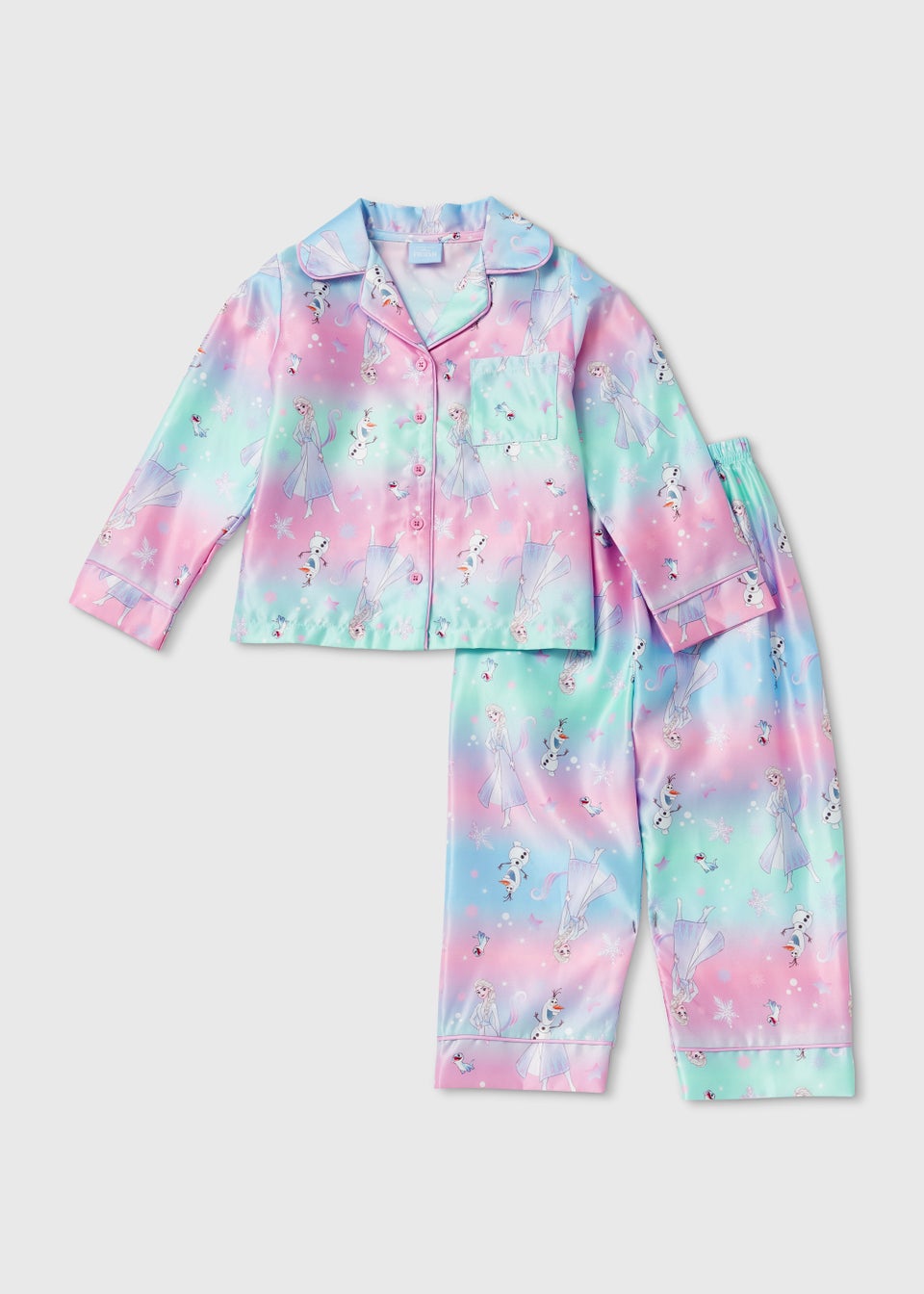 Kids Pink Frozen Print Satin Pyjama Set (2-9yrs)