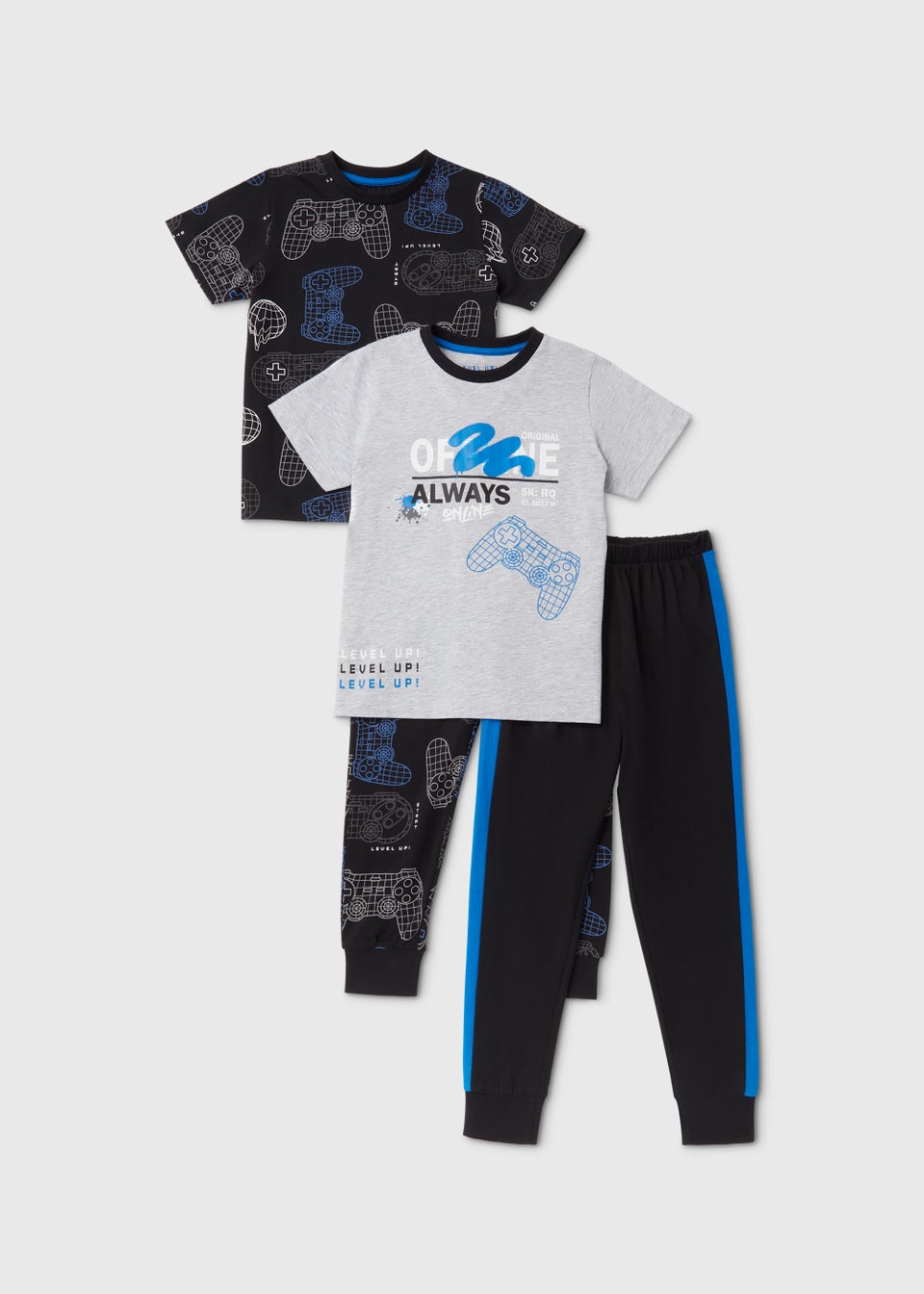 Boys 2 Pack Blue Graffiti Gamer Print Pyjama Sets (4-12yrs)