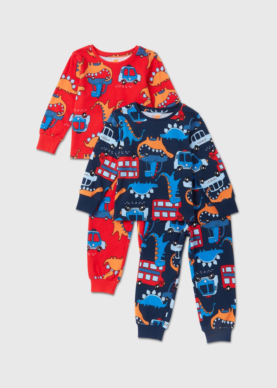 Boys Navy Dinosaur & Transport Print Pyjama Sets (9ths-5yrs)