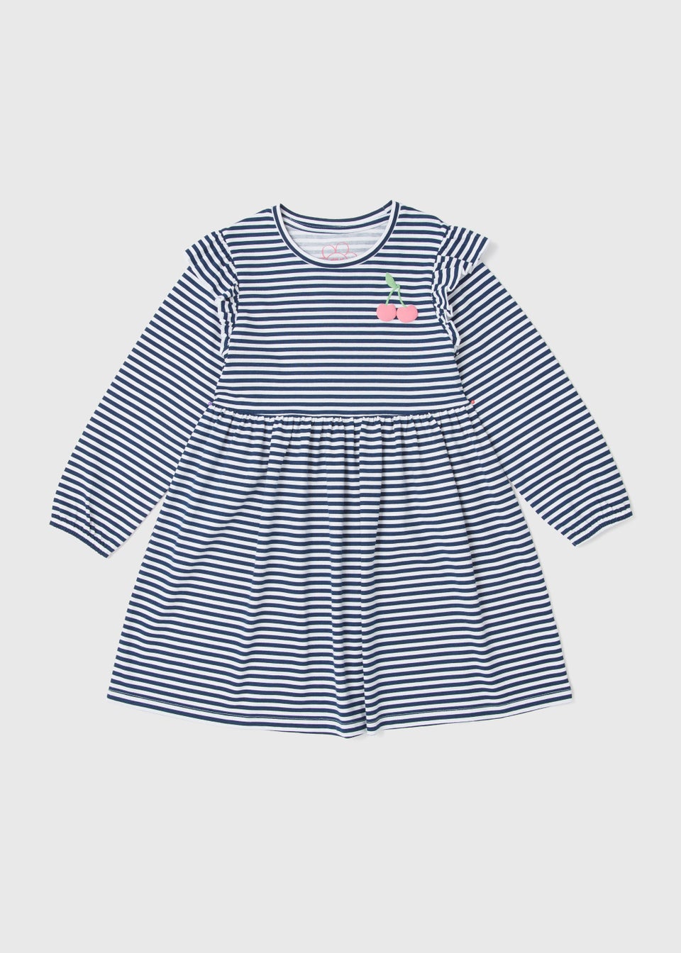 Girls Navy 2 Stripe Long Sleeve Dress (1-7yrs)