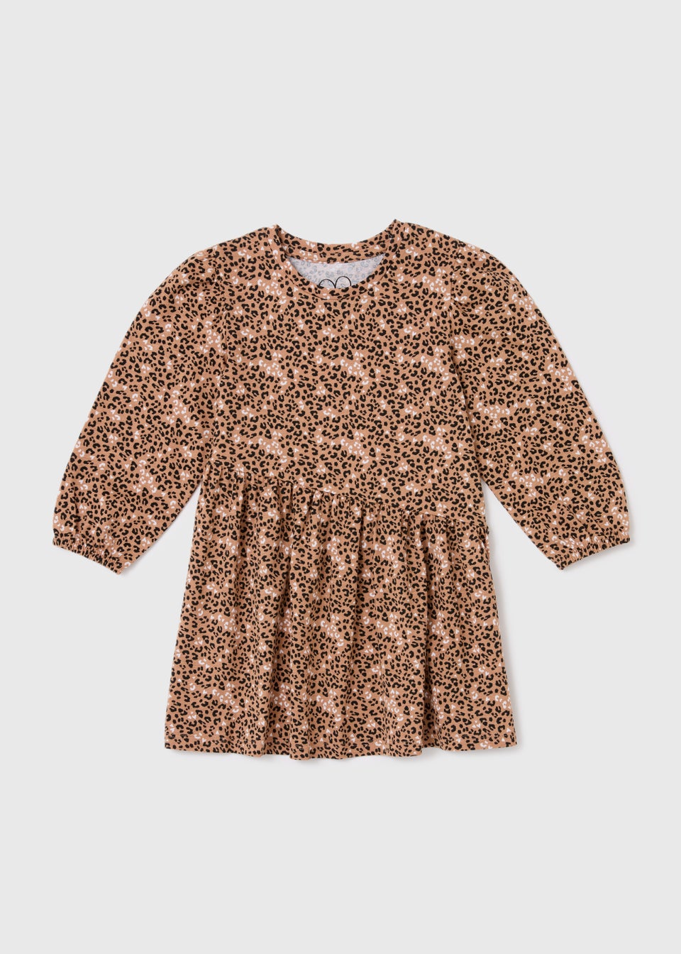 Girls Tan Leopard Print Long Sleeve Dress (1-7yrs)