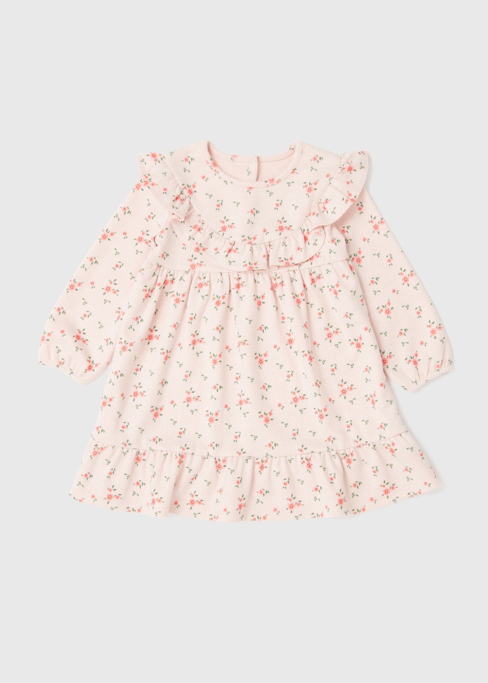 Girls Pink Herringbone Floral Dress (1-7yrs)