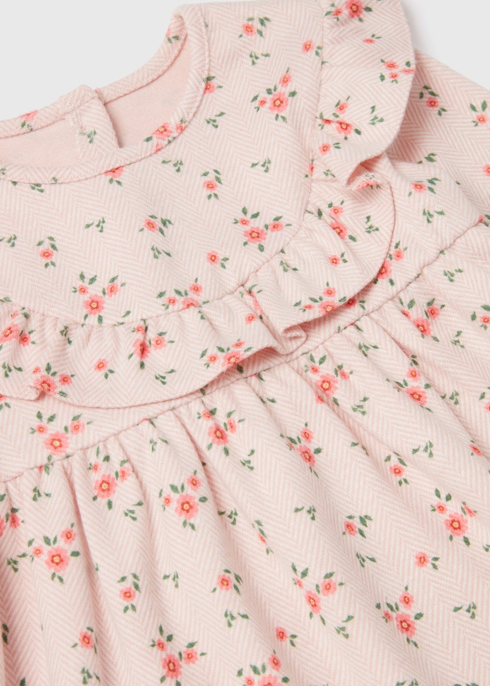 Girls Pink Herringbone Floral Dress (1-7yrs)