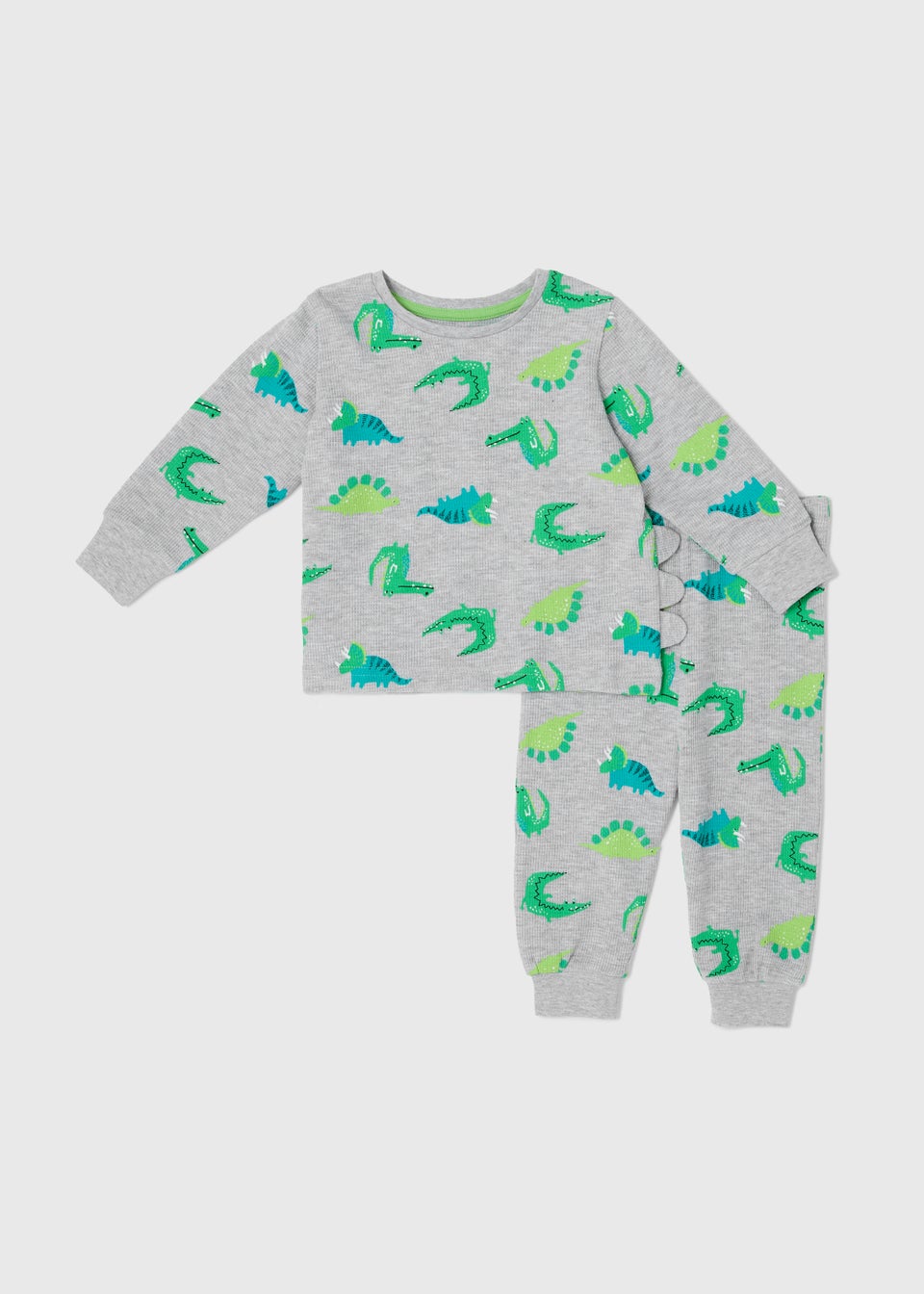 Boys Grey Dinosaur Print Waffle Pyjama Set (9mths-5yrs)
