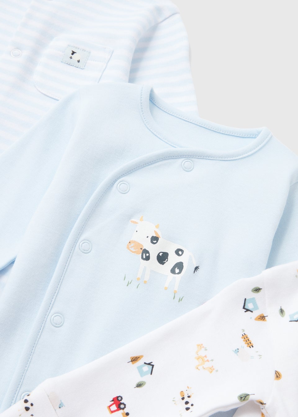 3 Pack Baby Blue Sleepsuits (Tiny Baby-18mths)
