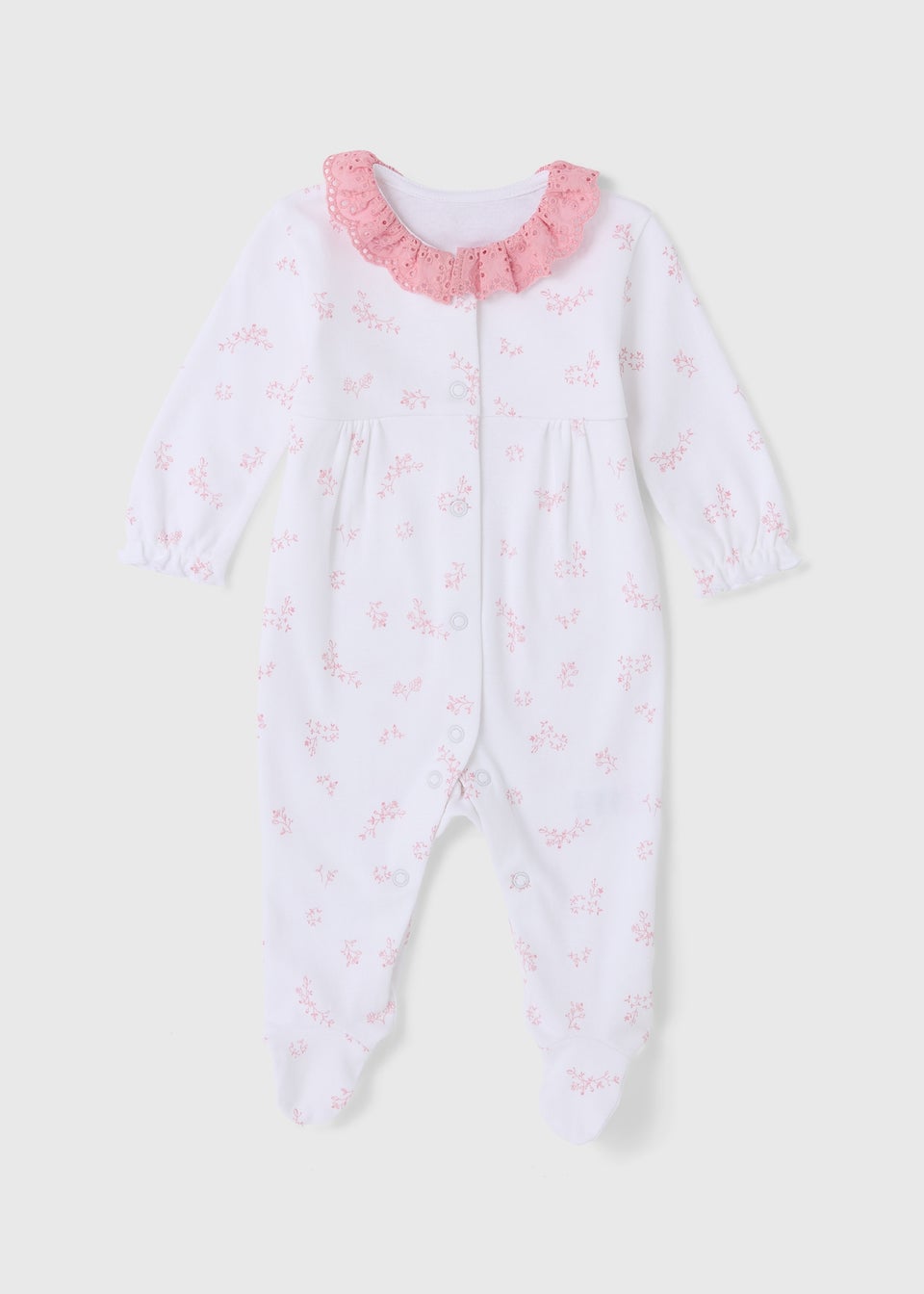 Baby White Floral Lace Sleepsuit (Tiny Baby-23mths)