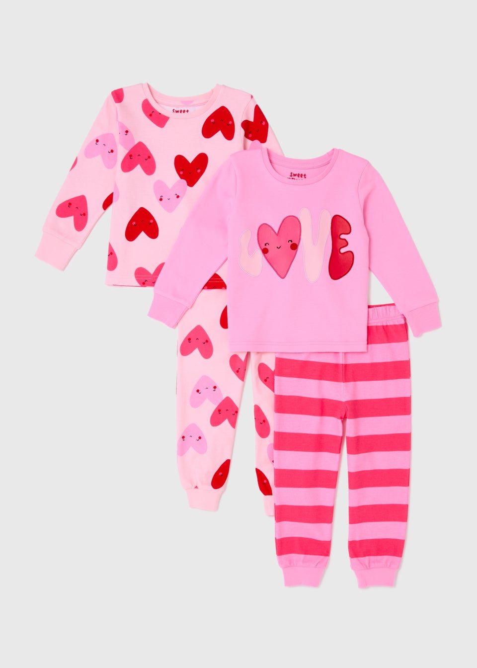 Girls 2 Pack Hearts Love Pyjama Sets Matalan