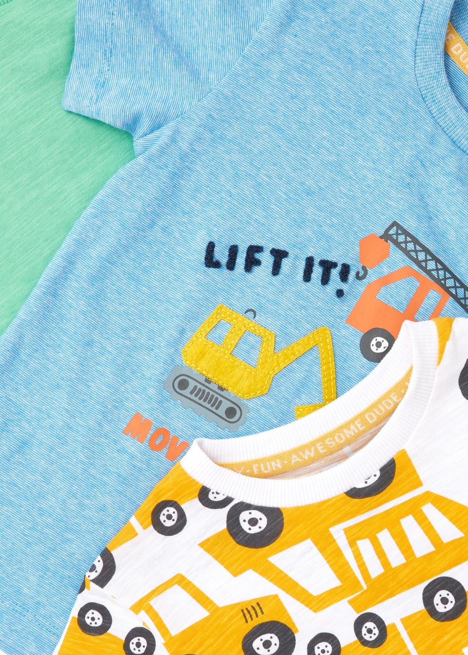 Boys 3 Pack Multicolour Truck T-Shirts