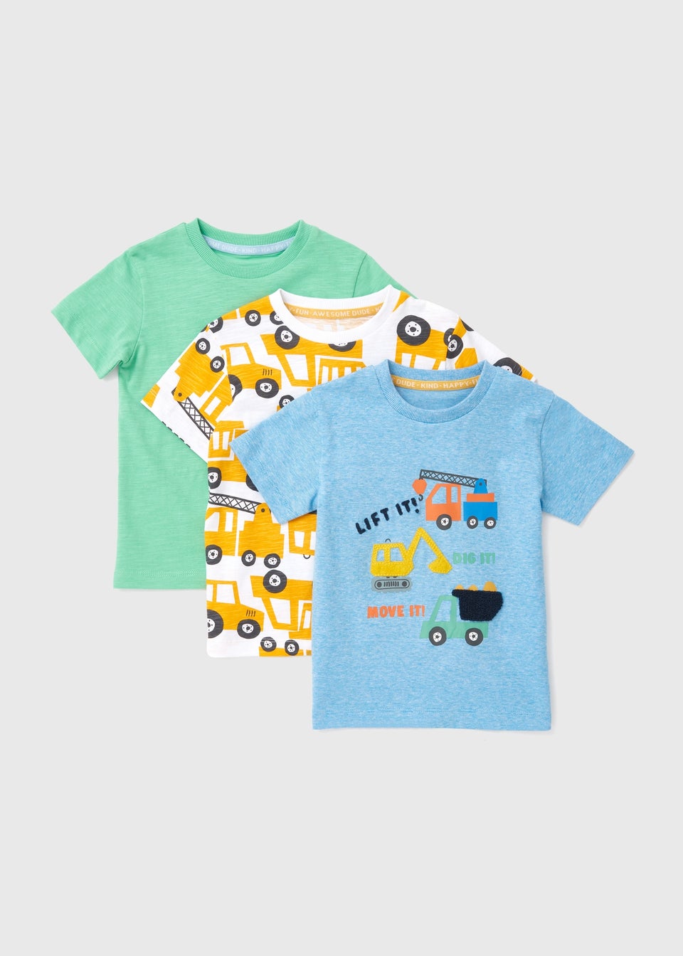 Boys 3 Pack Multicolour Truck T-Shirts