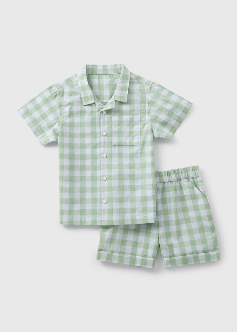 Boys Green Gingham Shirt & Shorts Set (1-7yrs)