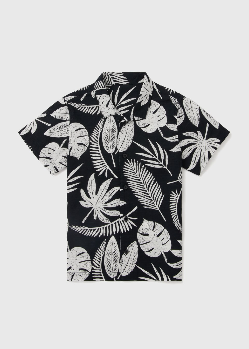 Boys Black & Cream Leaf Print Shirt (1-7yrs)