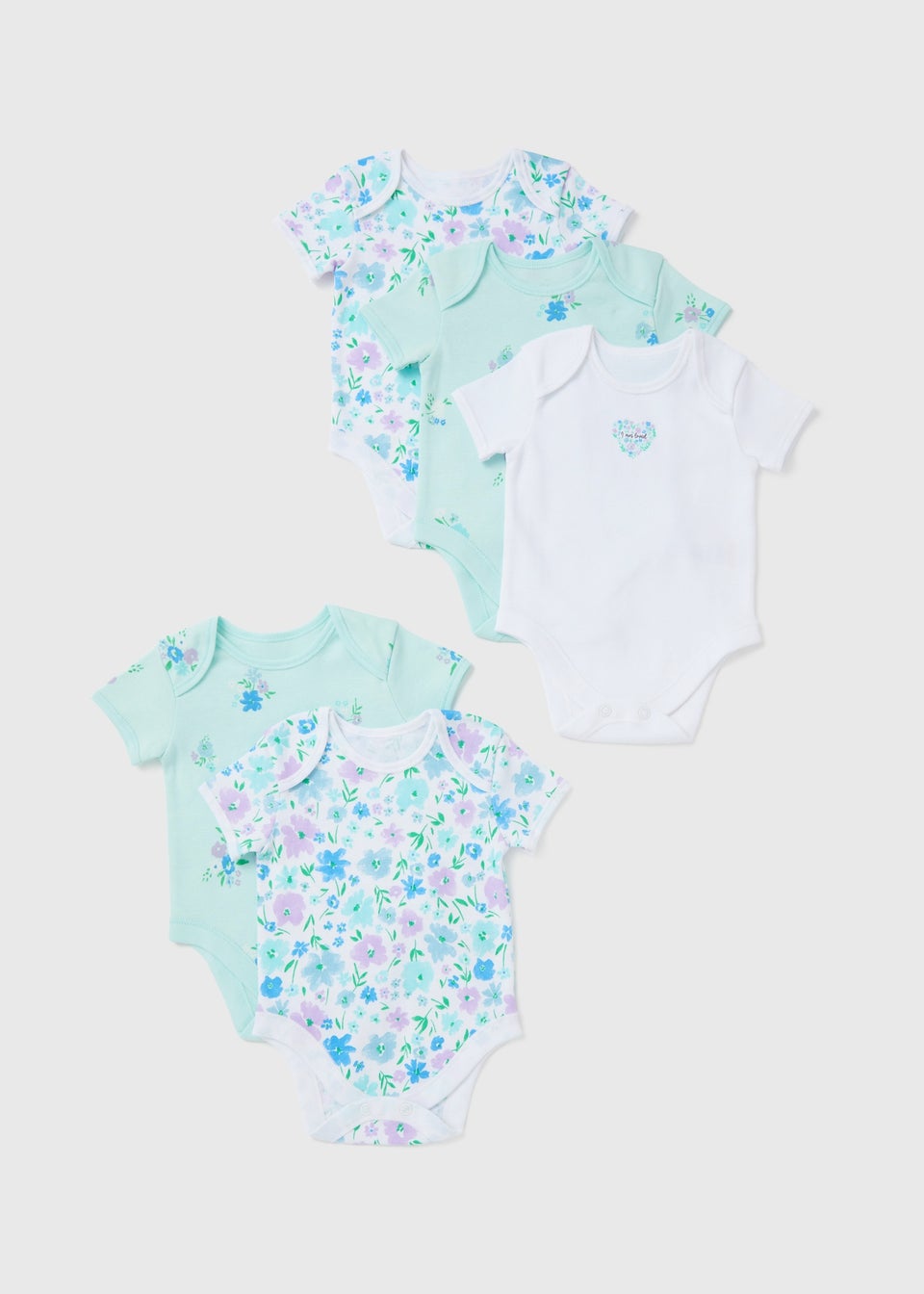 Baby 5 Pack Lilac Fresh Floral Sleepsuits (Newborn-23mths)